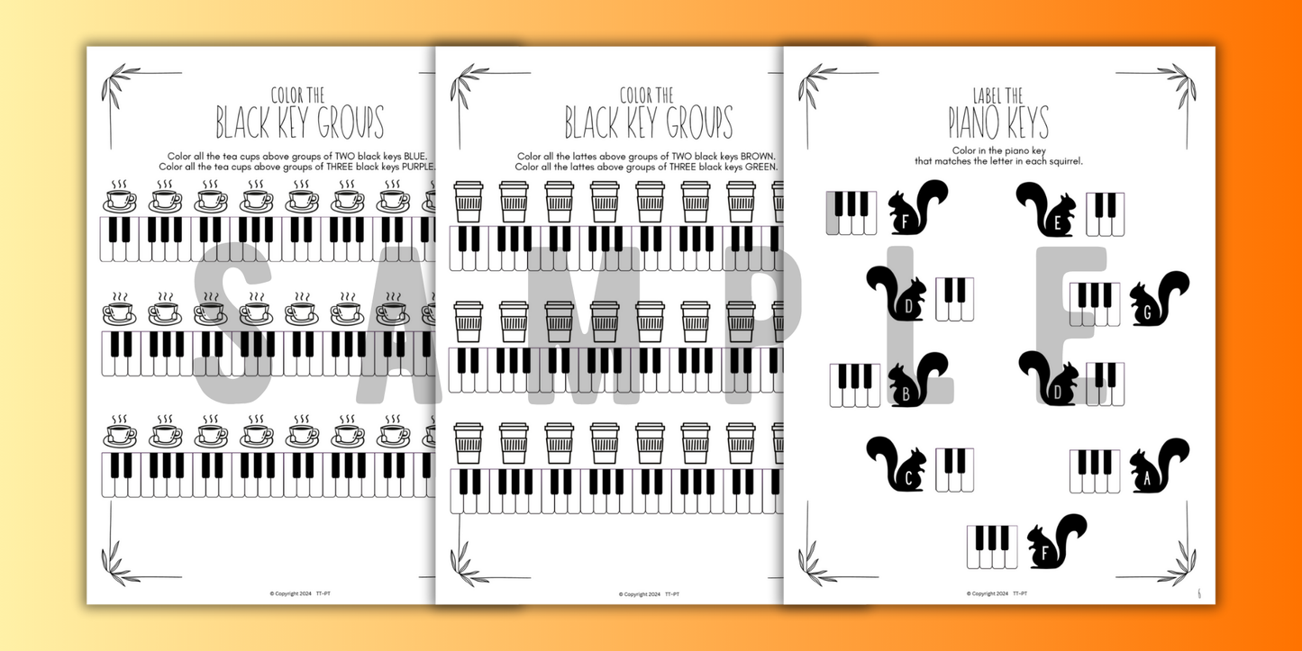 Fall PIANO KEYS Music Worksheets