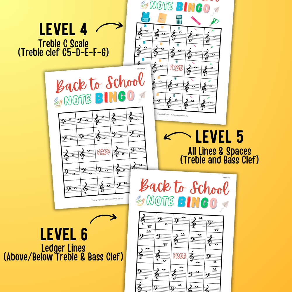 Back to School Music Note Bingo