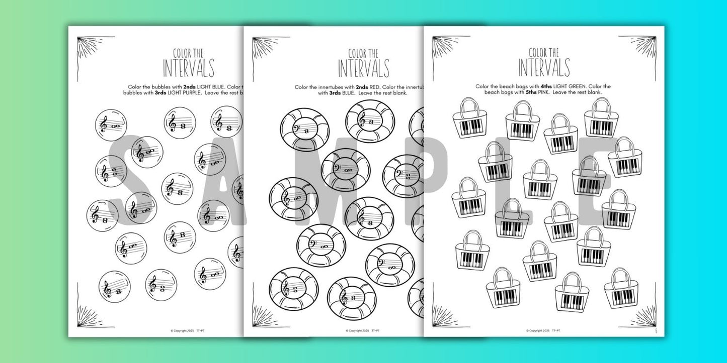 Summer INTERVALS Music Worksheets
