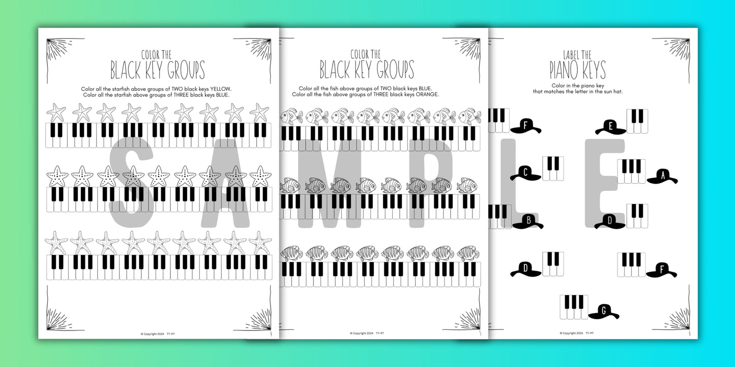 Summer PIANO KEYS Music Worksheets