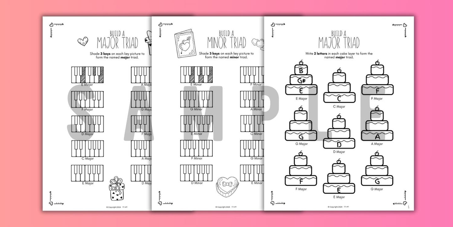 Valentine's Day TRIADS Music Worksheets