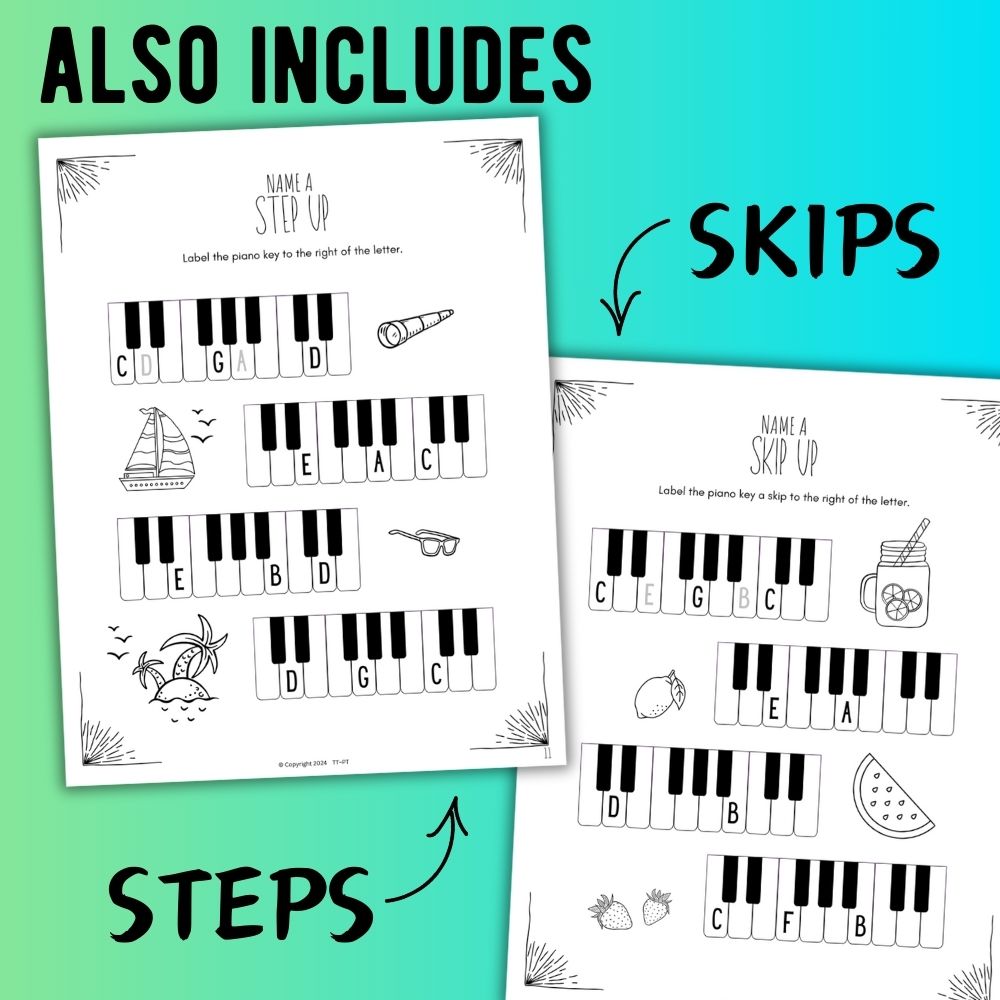 Summer PIANO KEYS Music Worksheets