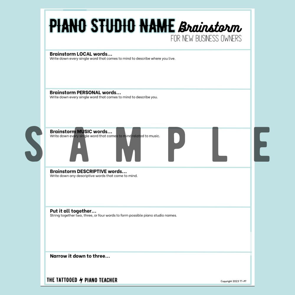 Studio Name Brainstorm Worksheet