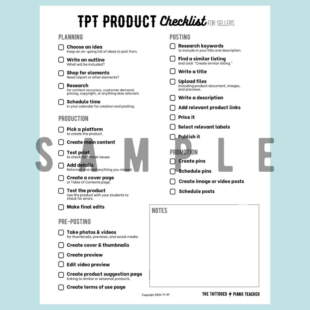 TPT Checklist for Sellers