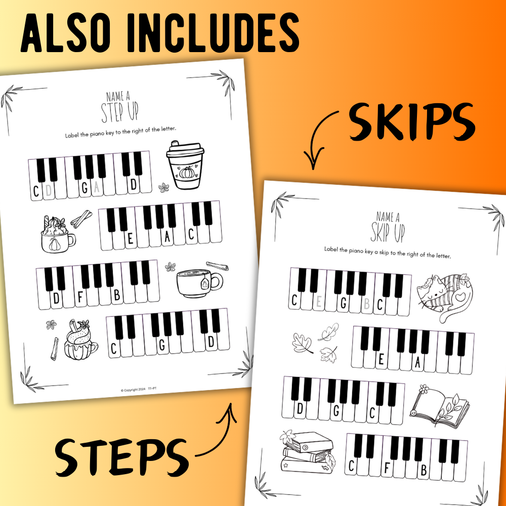 Fall PIANO KEYS Music Worksheets