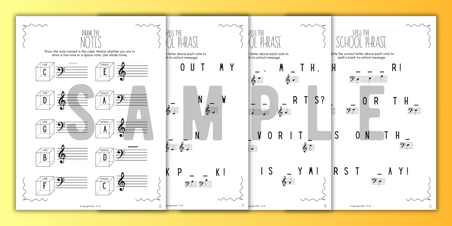Back to School NOTE NAMING Music Worksheets