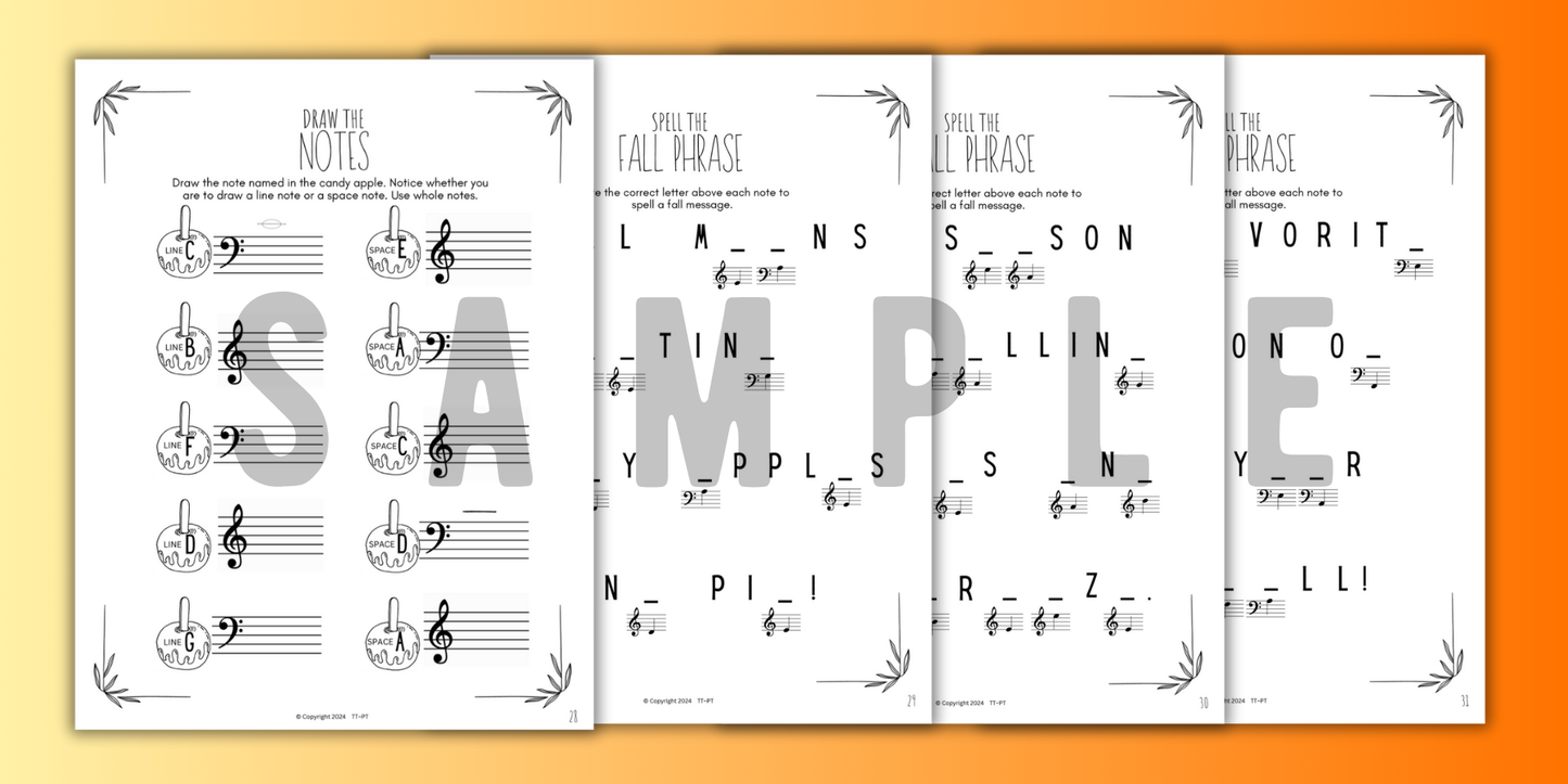 Fall NOTE NAMING Music Worksheets