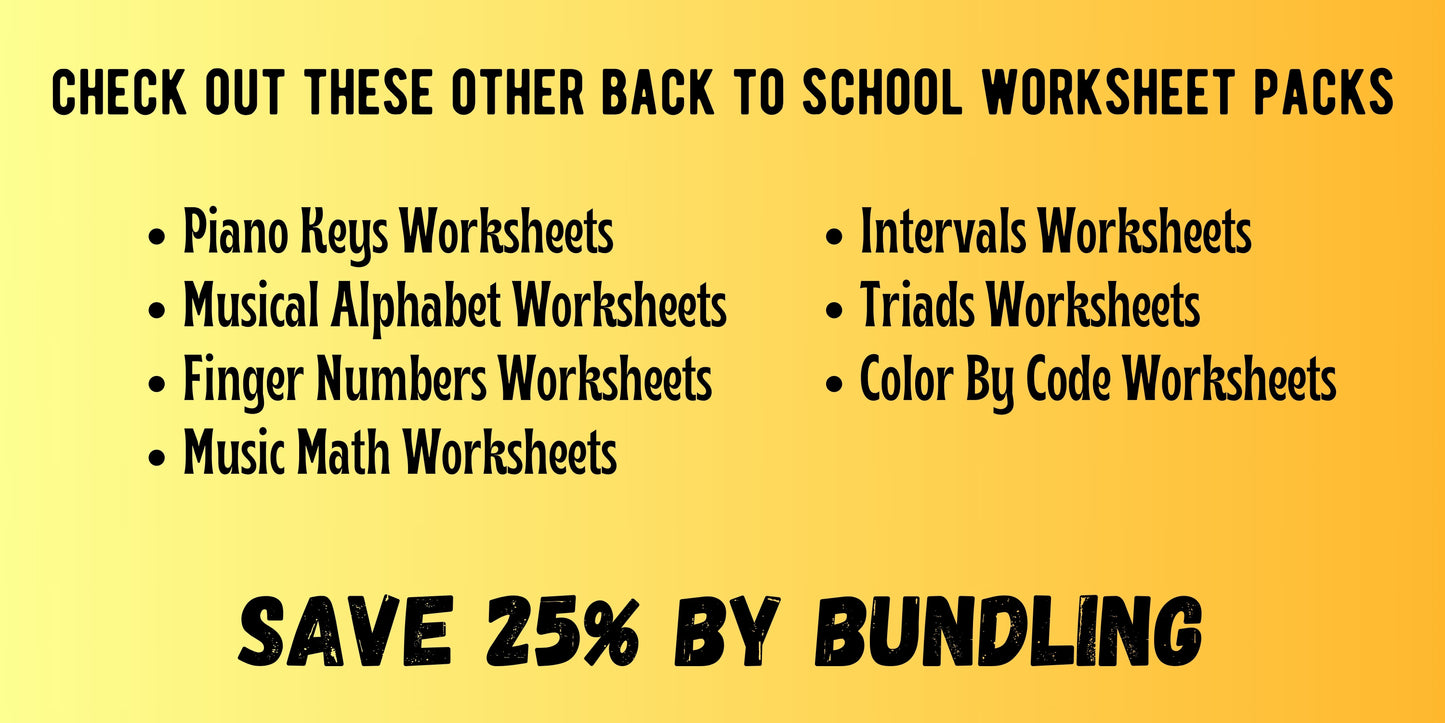 Back to School NOTE NAMING Music Worksheets