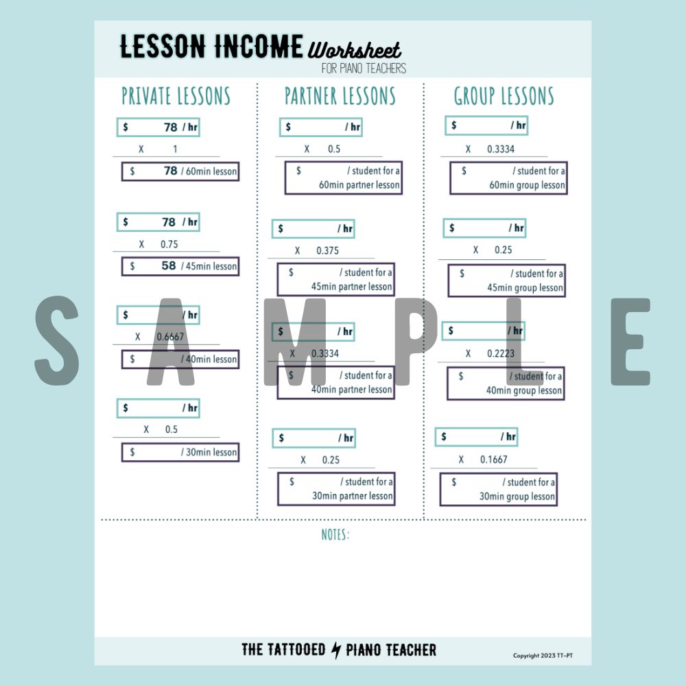 Lesson Income Worksheet