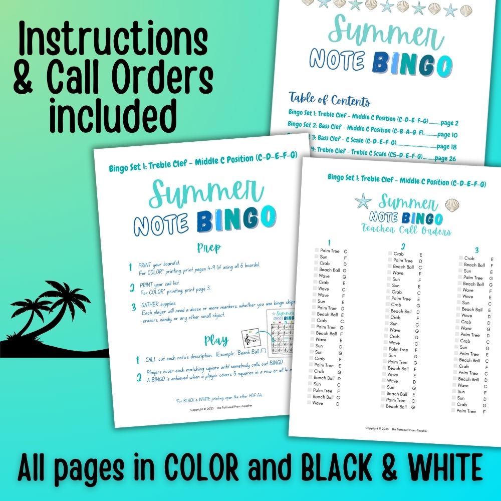Summer Music Note Bingo