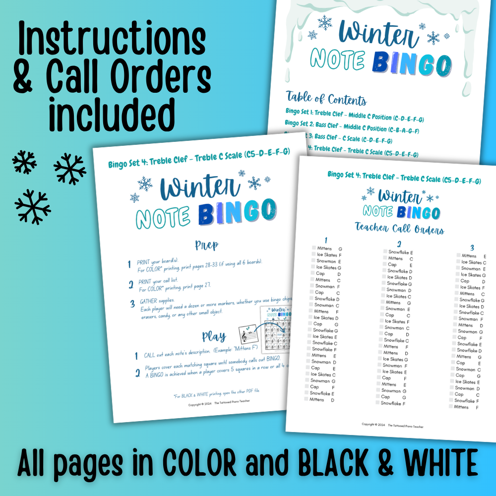 Winter Music Note Bingo