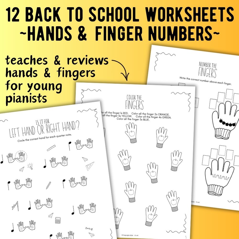 Back to School FINGER NUMBERS Music Worksheets