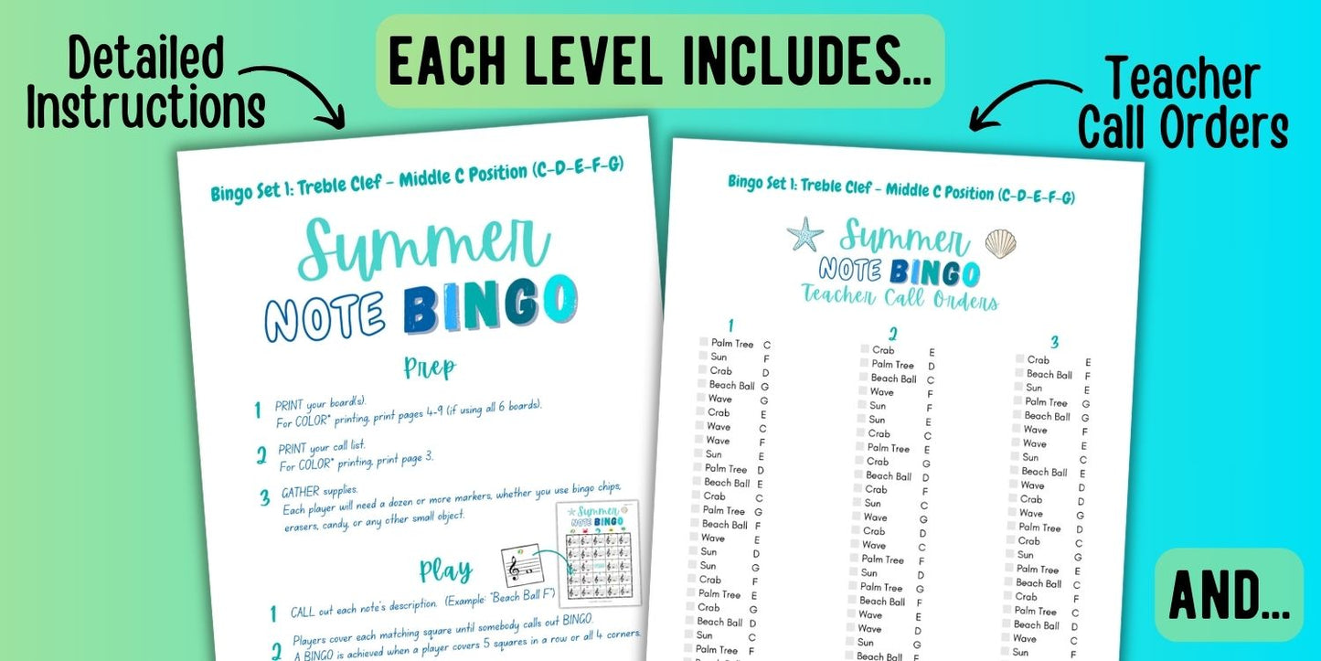 Summer Music Note Bingo