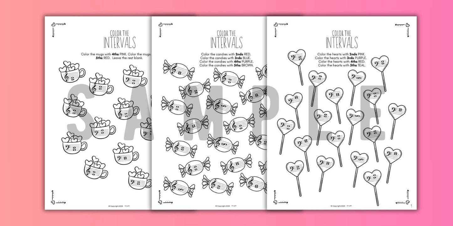 Valentine's Day INTERVALS Music Worksheets