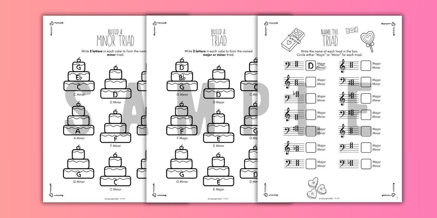 Valentine's Day TRIADS Music Worksheets
