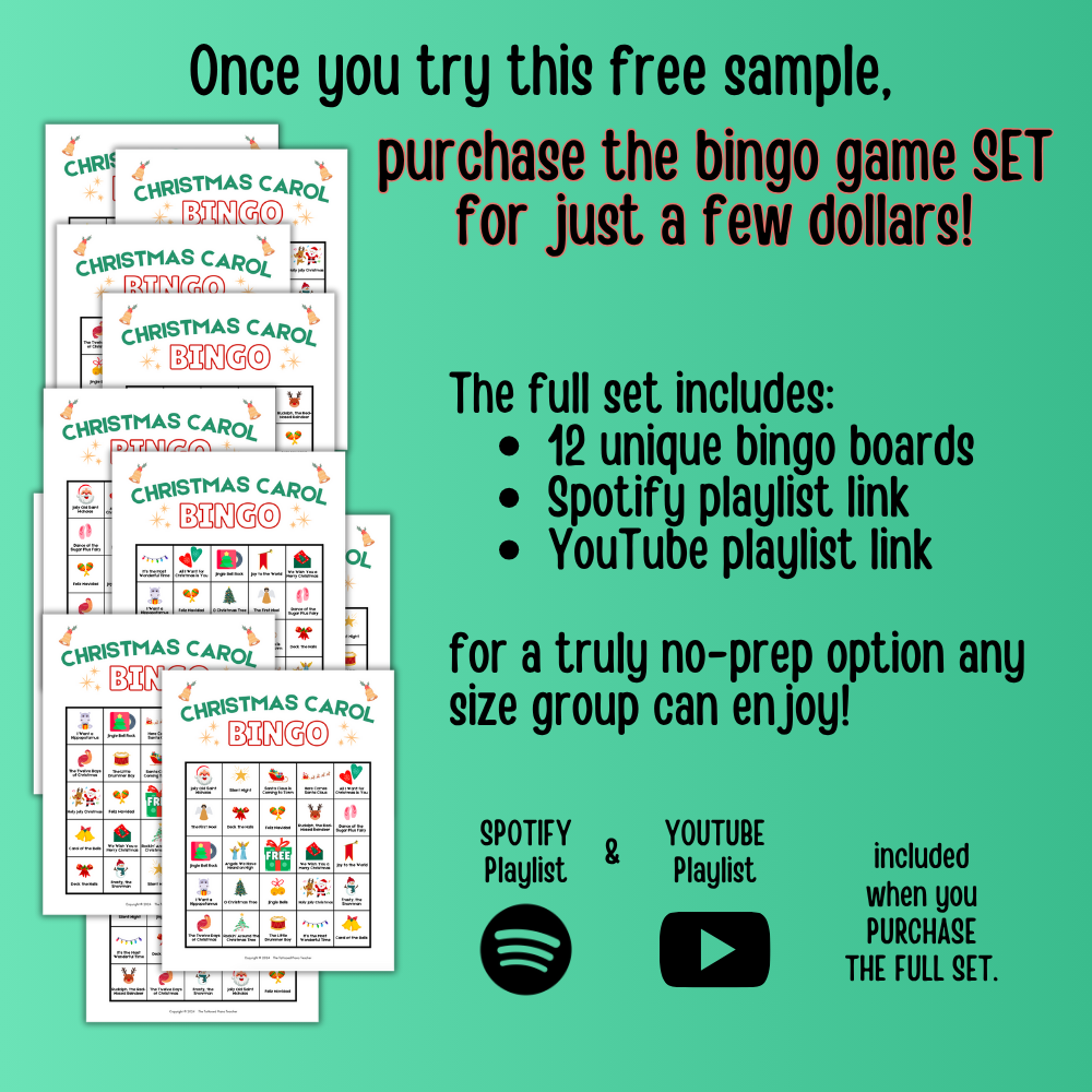 Free Christmas Carol Bingo Sample