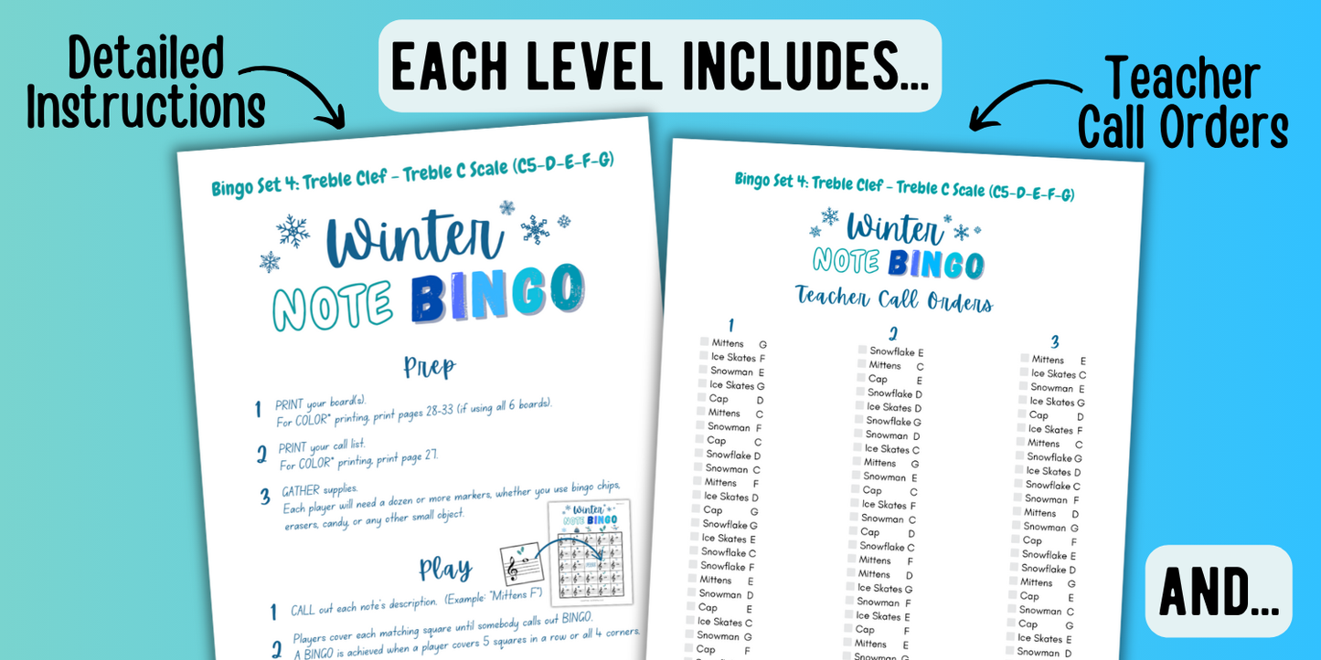 Winter Music Note Bingo