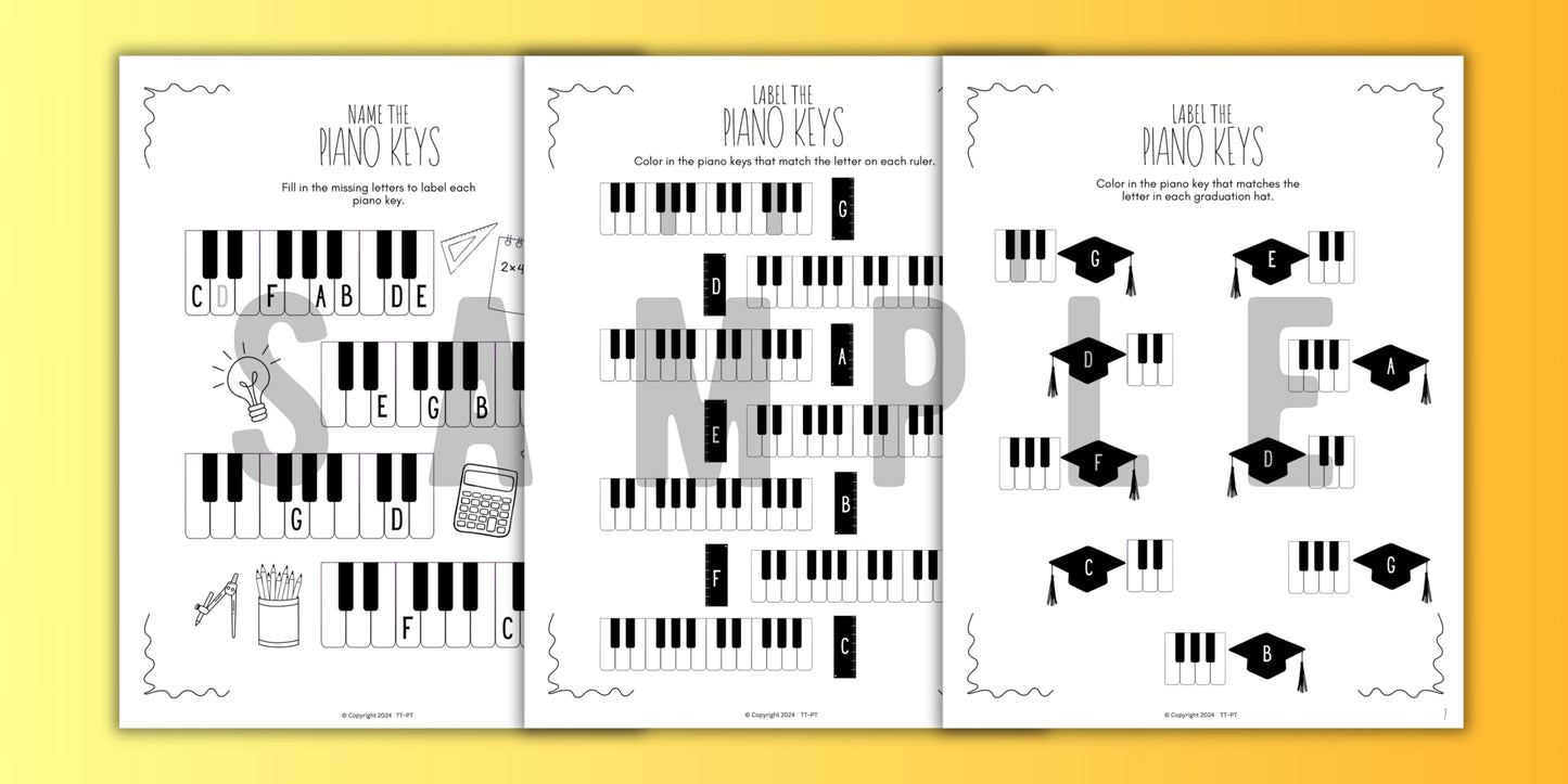 Back to School PIANO KEYS Music Worksheets
