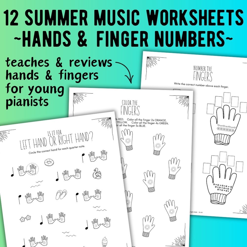 Summer FINGER NUMBERS Music Worksheets