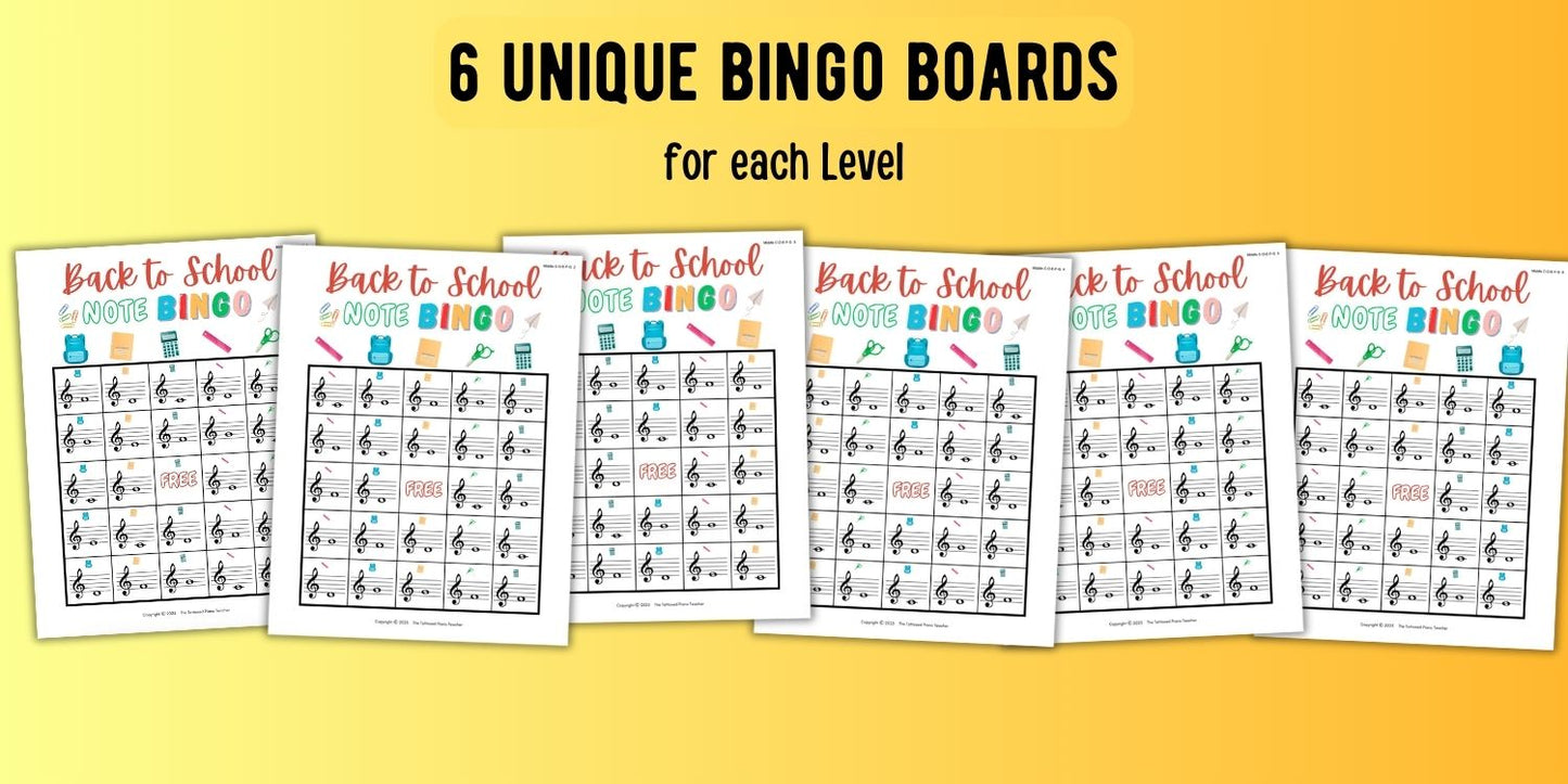 Back to School Music Note Bingo