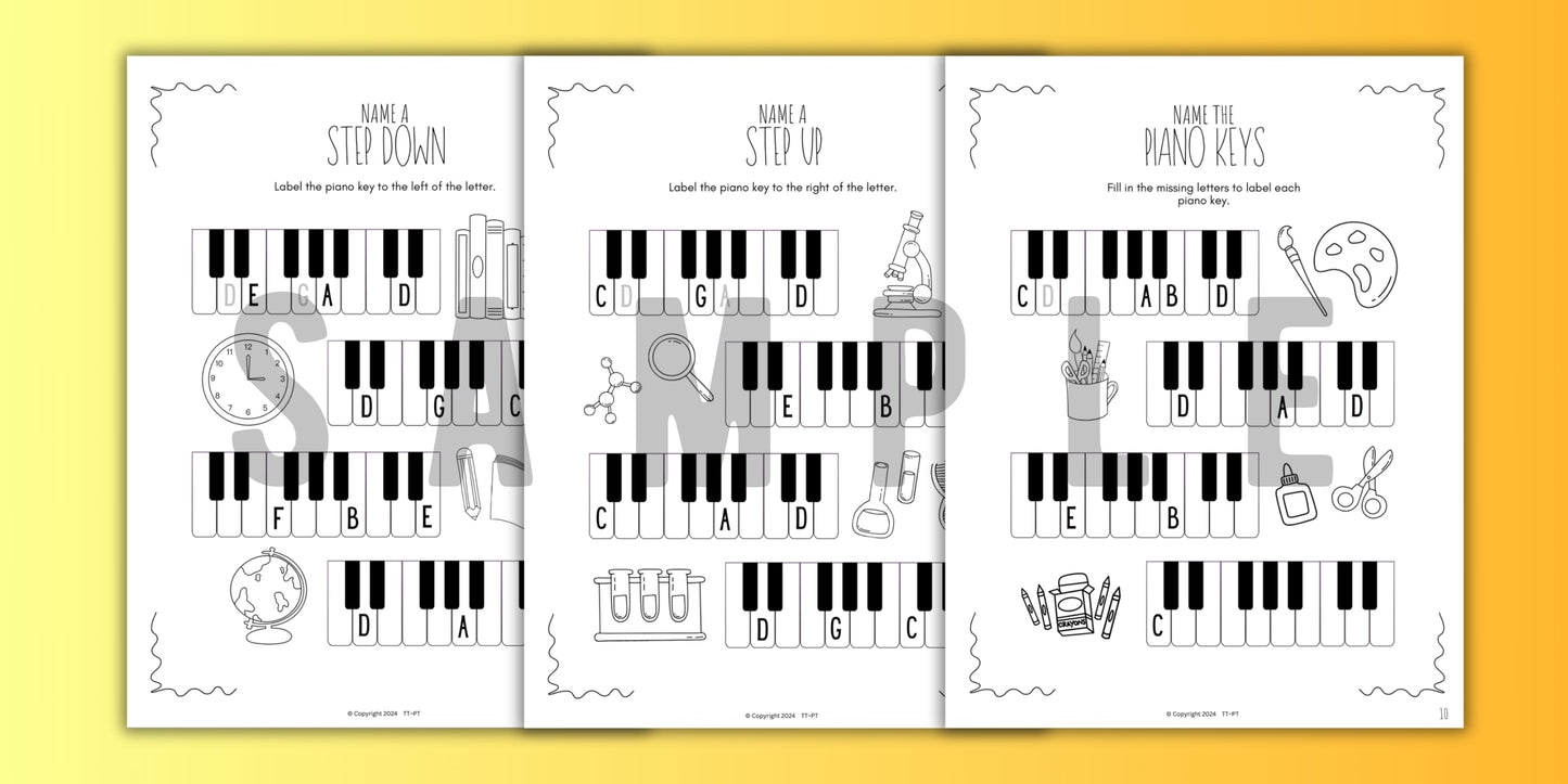 Back to School PIANO KEYS Music Worksheets
