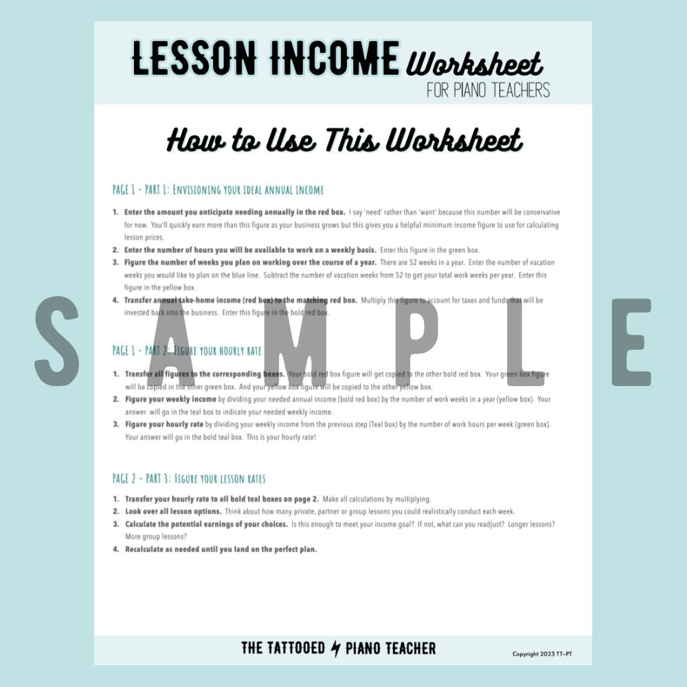 Lesson Income Worksheet