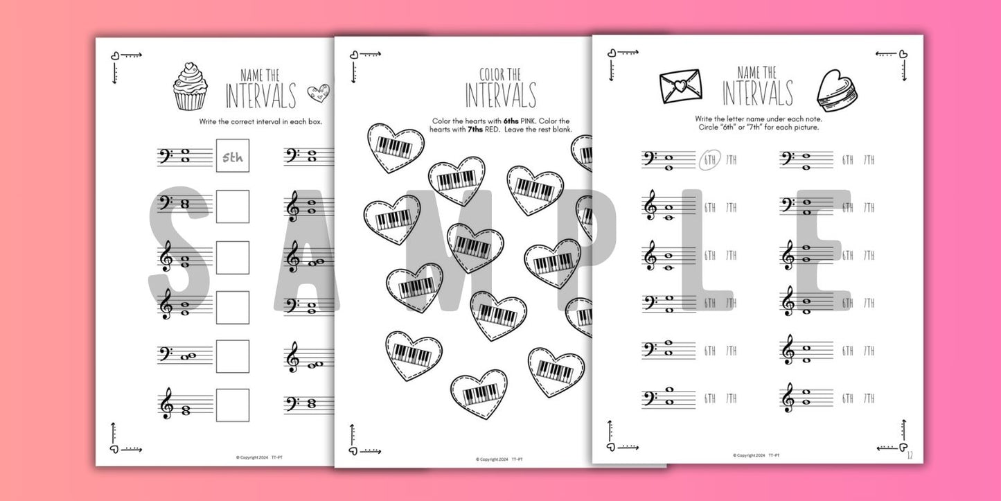 Valentine's Day INTERVALS Music Worksheets