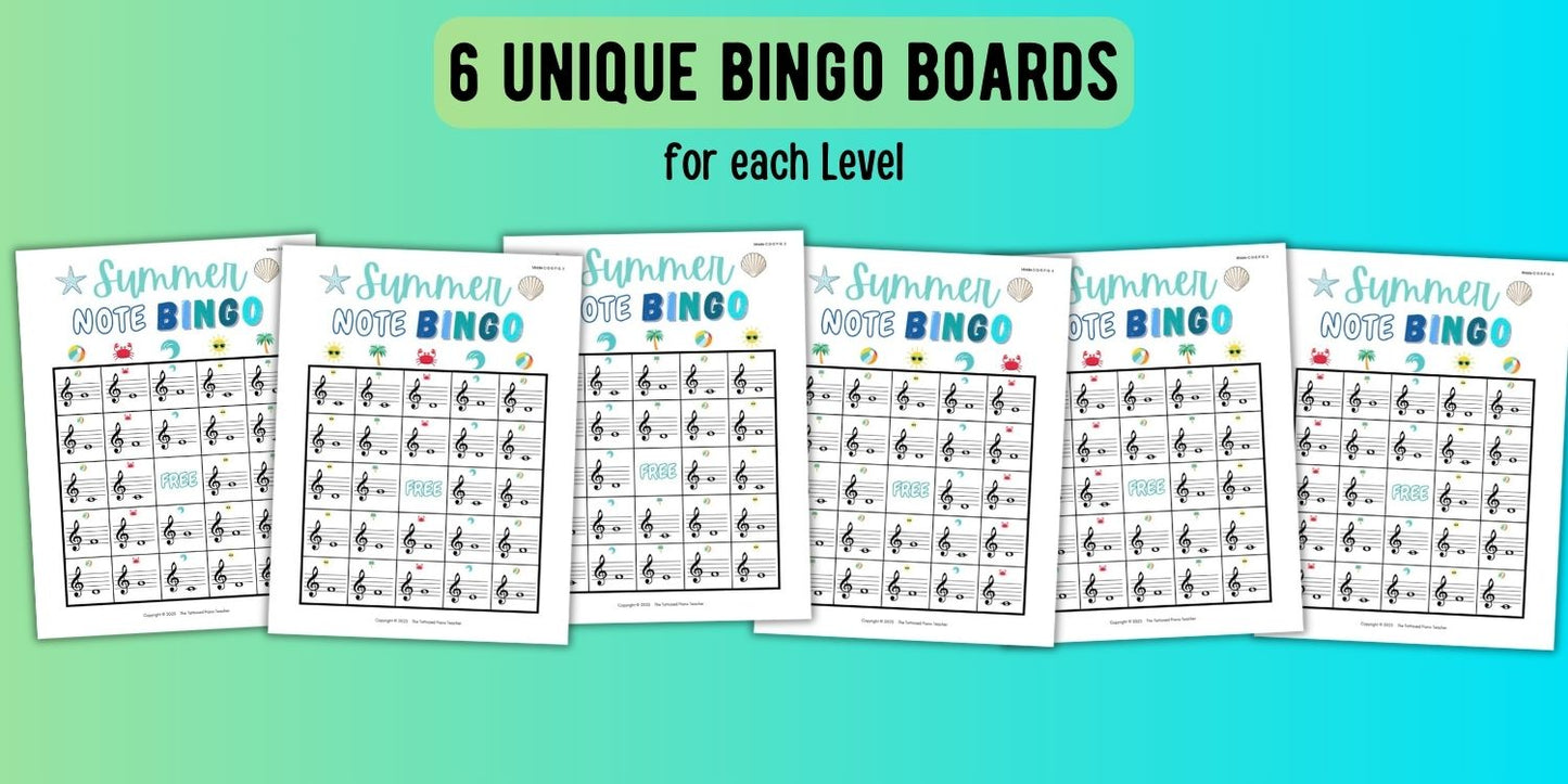 Summer Music Note Bingo