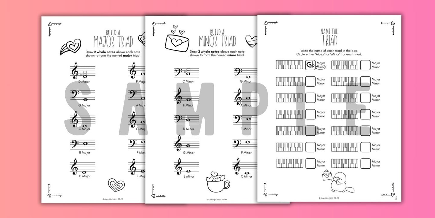 Valentine's Day TRIADS Music Worksheets