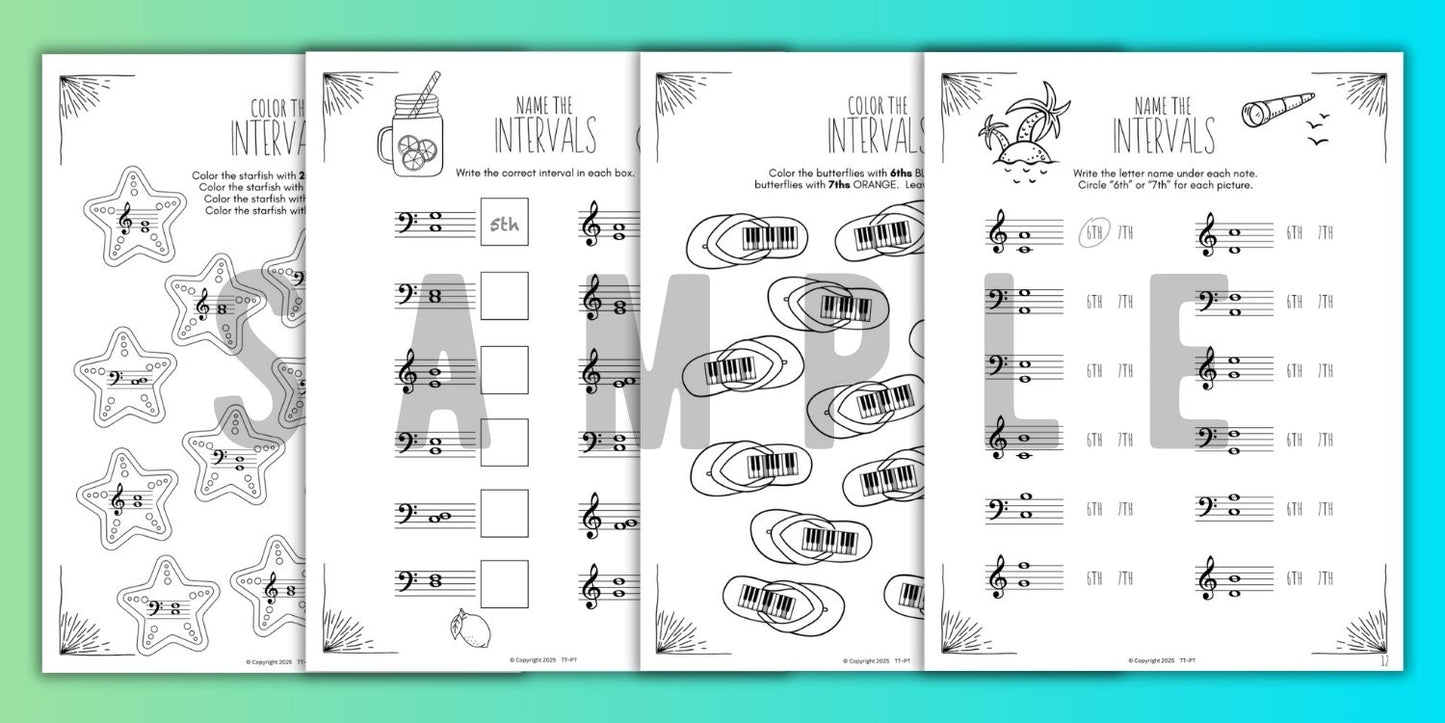 Summer INTERVALS Music Worksheets
