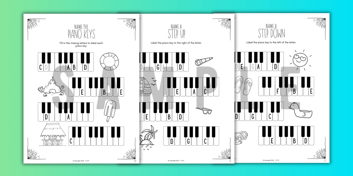 Summer PIANO KEYS Music Worksheets