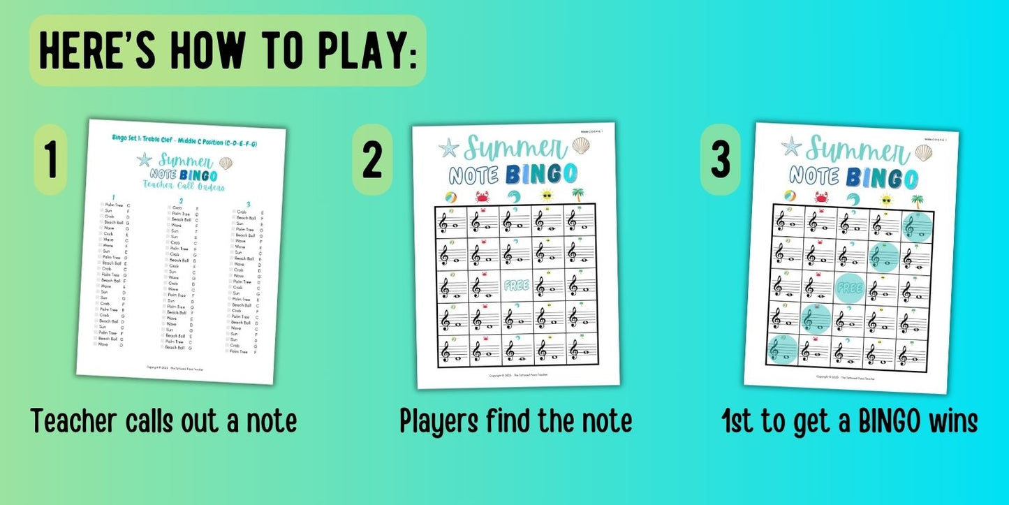 Summer Music Note Bingo