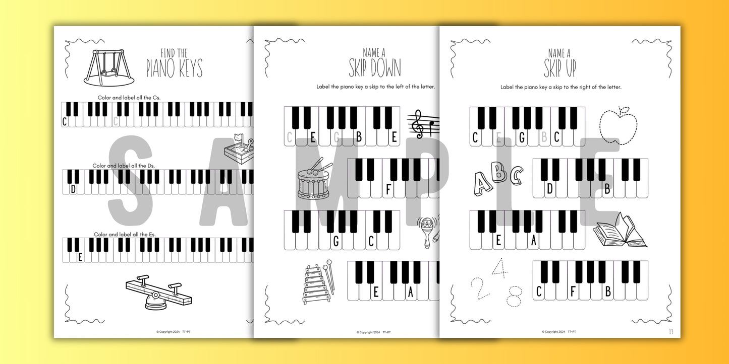 Back to School PIANO KEYS Music Worksheets