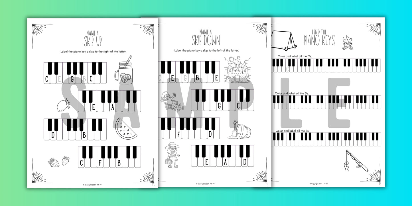 Summer PIANO KEYS Music Worksheets