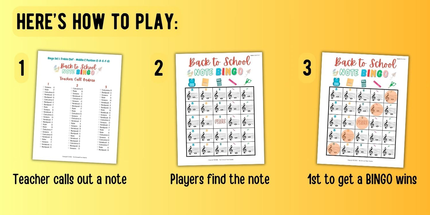 Back to School Music Note Bingo