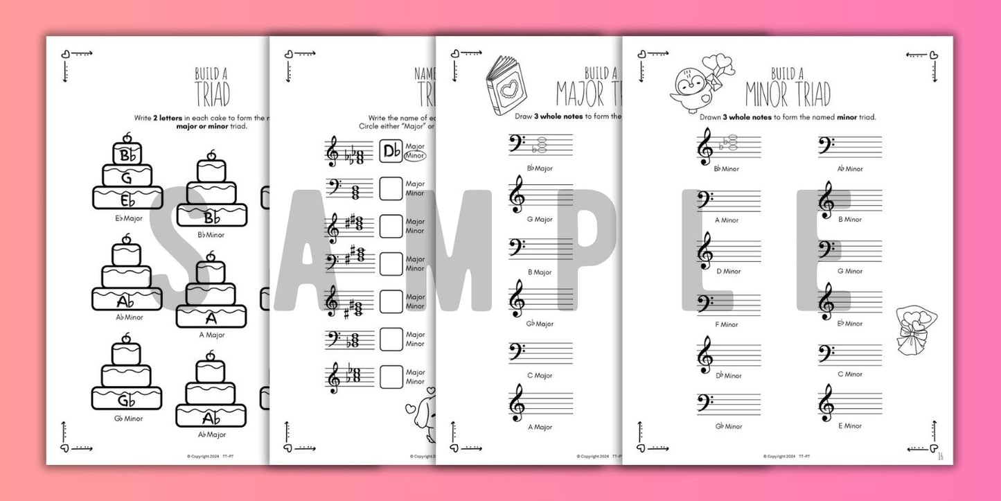 Valentine's Day TRIADS Music Worksheets