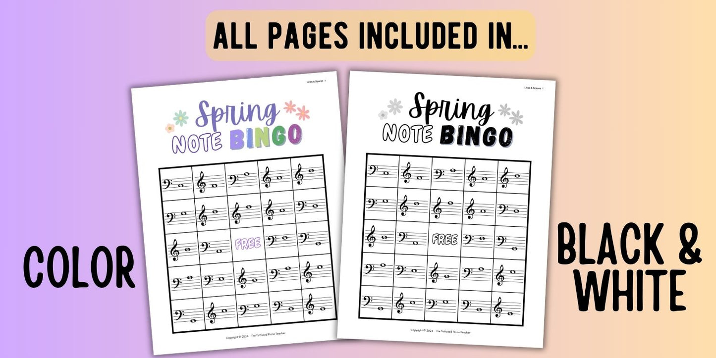 Spring Music Note Bingo