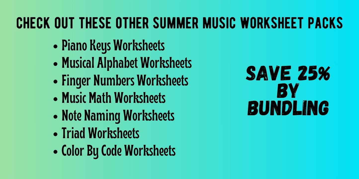 Summer INTERVALS Music Worksheets