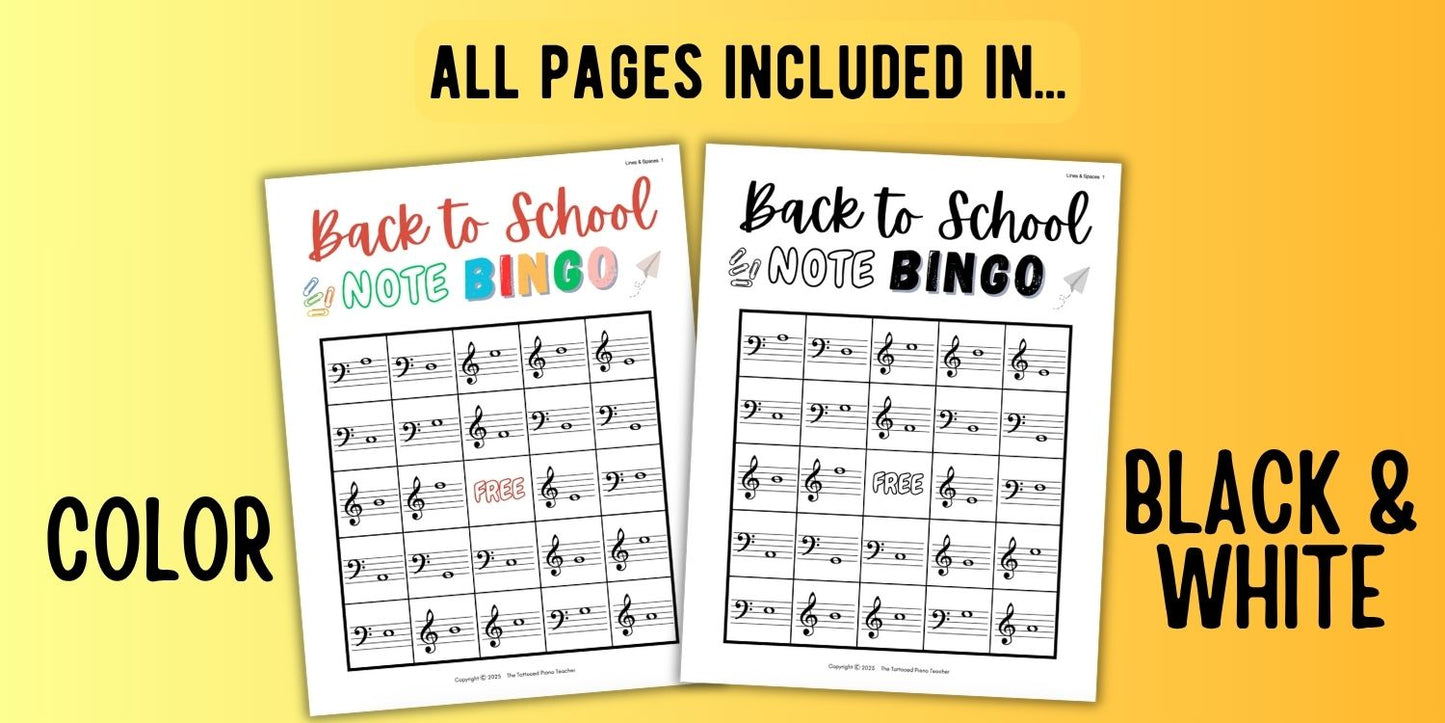 Back to School Music Note Bingo