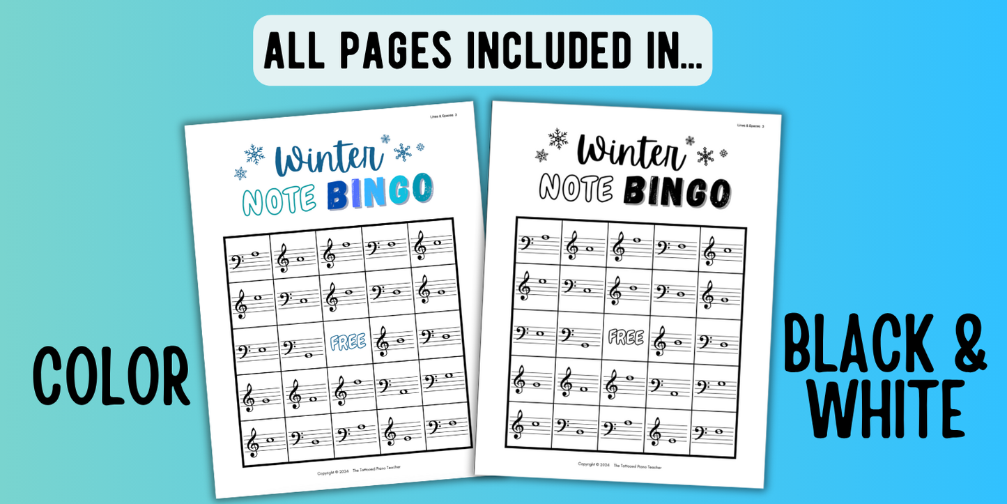 Winter Music Note Bingo