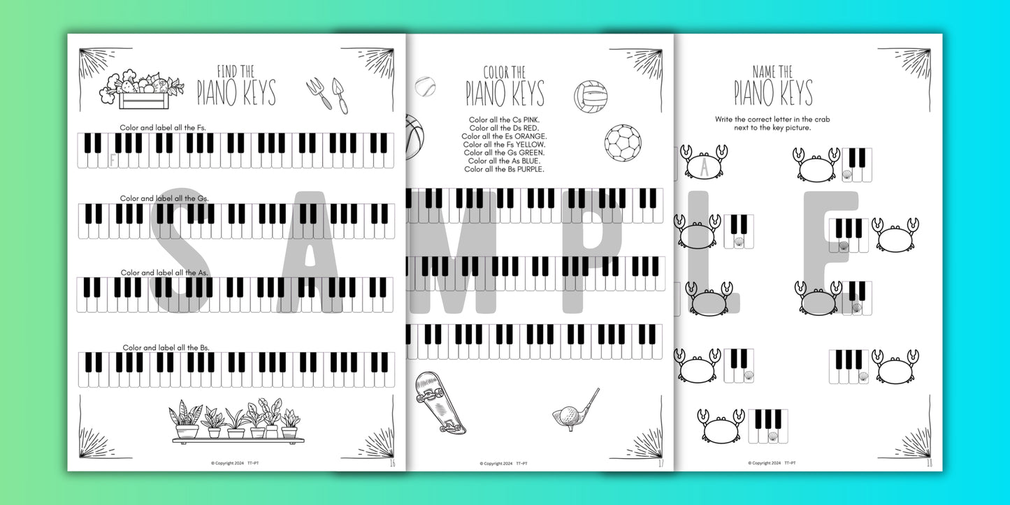 Summer PIANO KEYS Music Worksheets