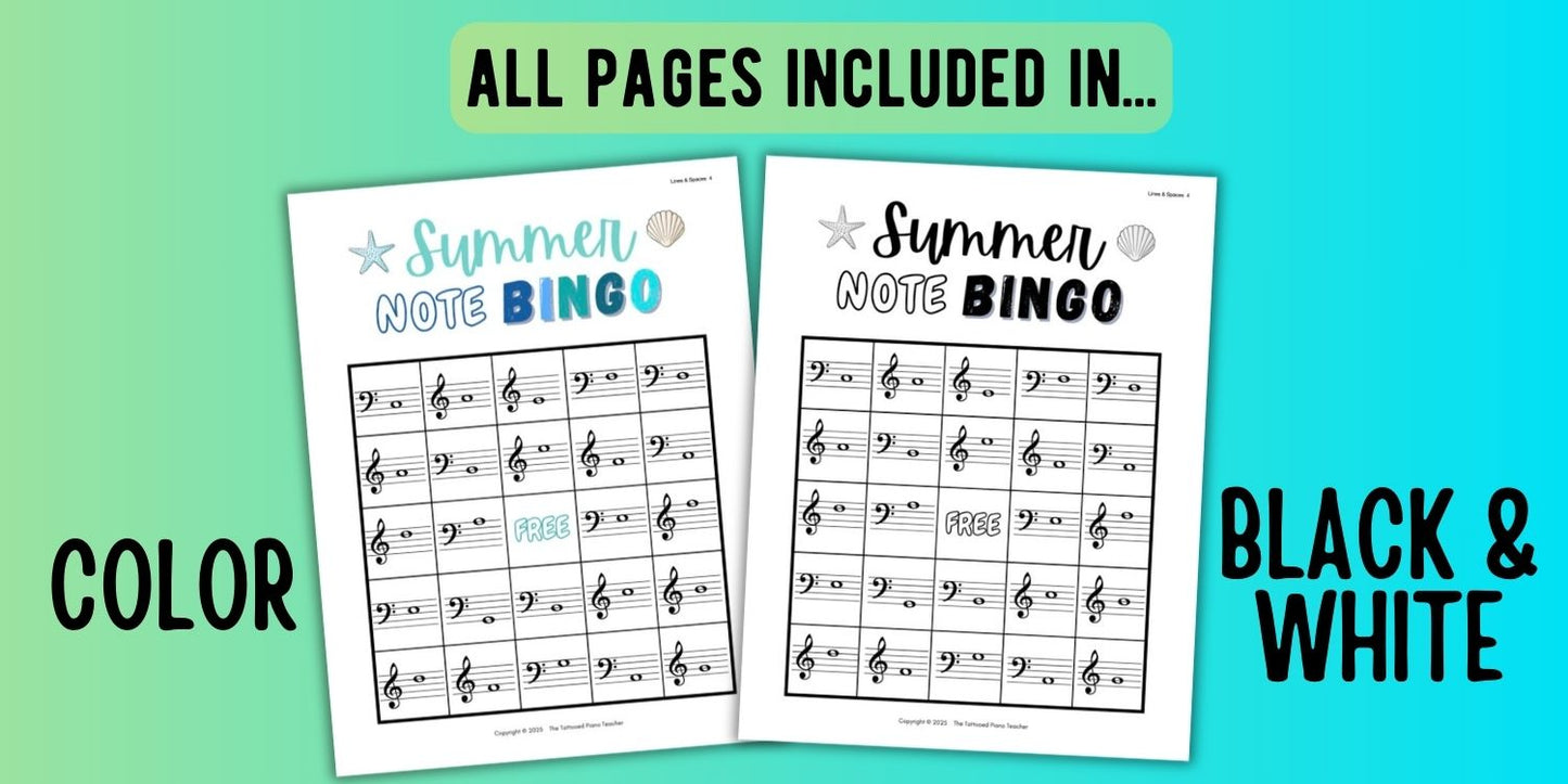 Summer Music Note Bingo
