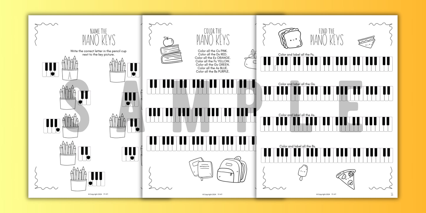 Back to School PIANO KEYS Music Worksheets