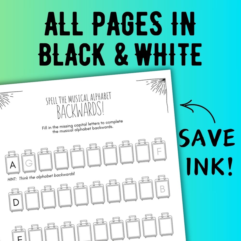 Summer MUSICAL ALPHABET Music Worksheets