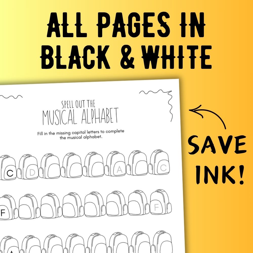 Back to School MUSICAL ALPHABET Music Worksheets