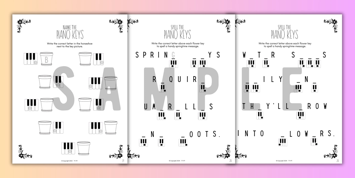 Spring Piano KEYS Music Worksheets