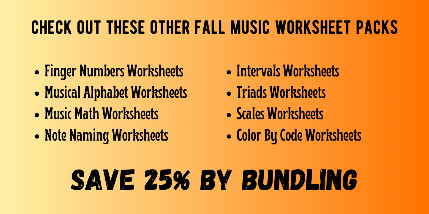 Fall PIANO KEYS Music Worksheets
