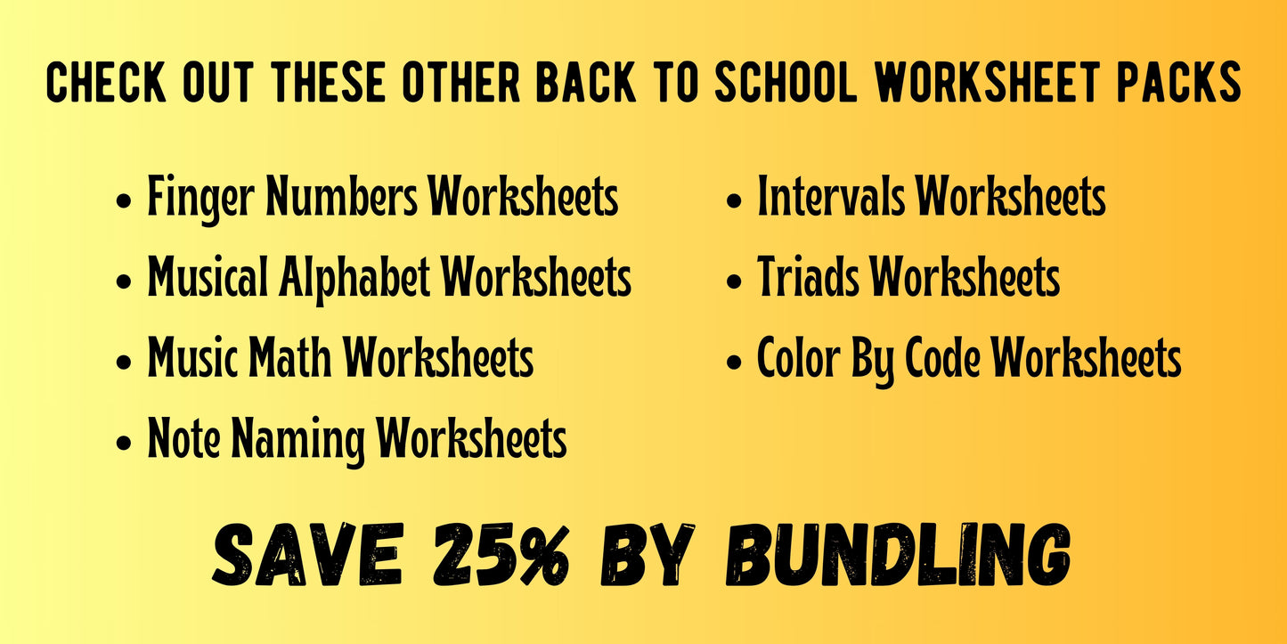 Back to School PIANO KEYS Music Worksheets