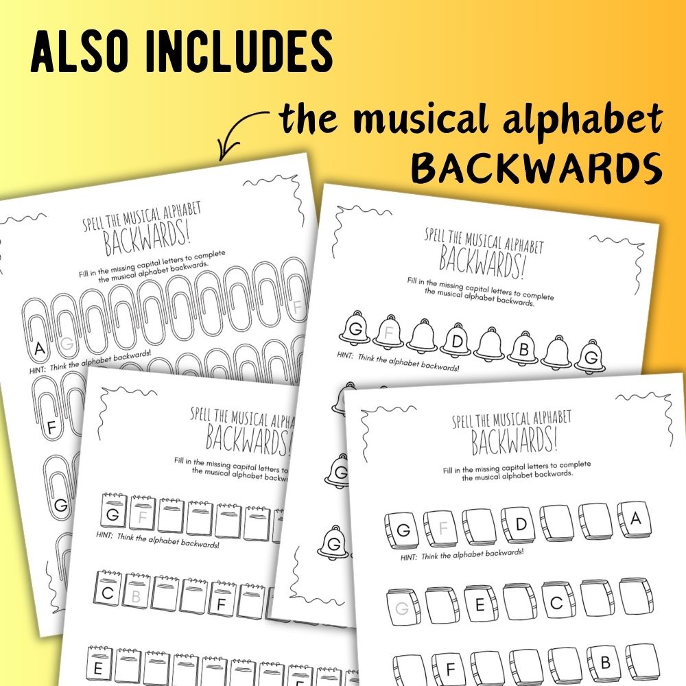 Back to School MUSICAL ALPHABET Music Worksheets