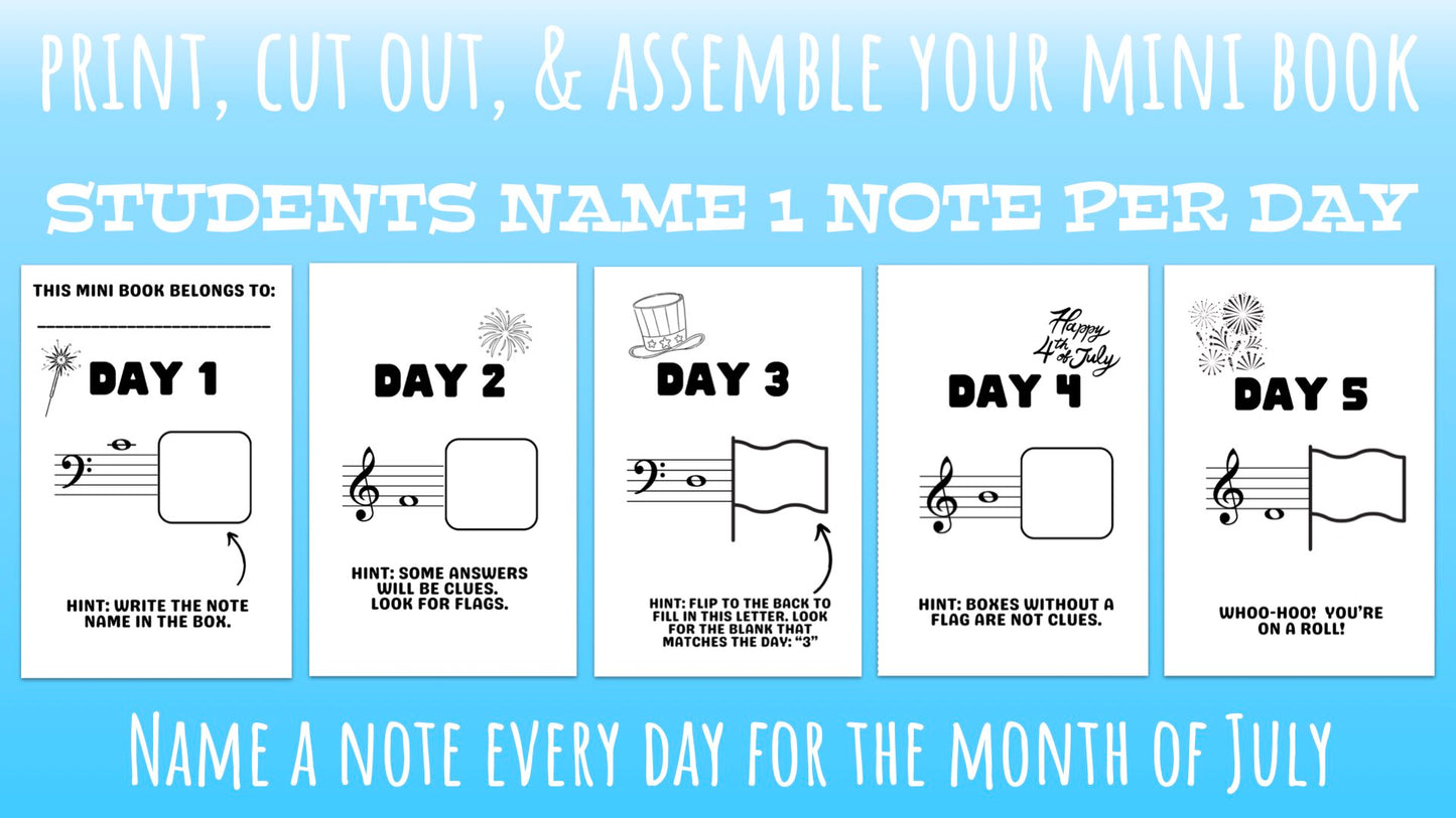 July Note A Day Mini Book